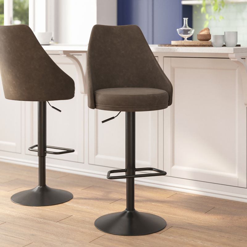 Flash Furniture Chrishelle Set of 2 Commercial Adjustable Height Barstools with Upholstered Tufted Seats and Pedestal Base with Footring, Black, 2 of 12