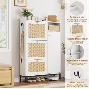 Rattan Shoe Storage Cabinet with 3 Flip Drawers - 1 of 4