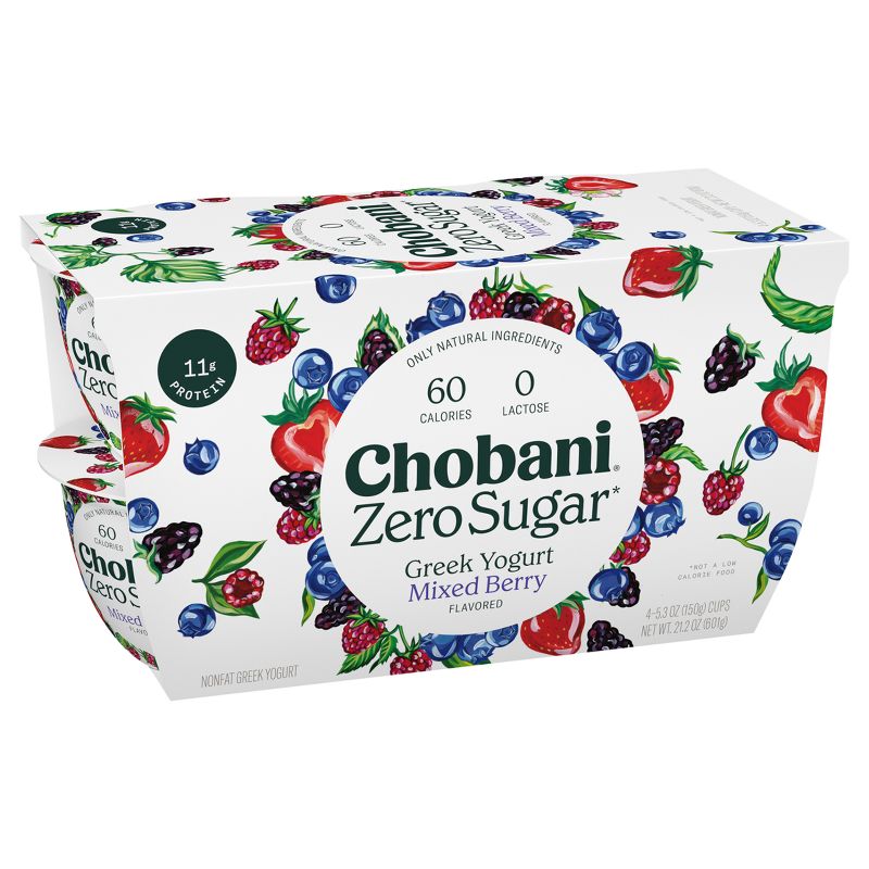 Chobani Zero Sugar Mixed Berry Greek Yogurt - 4ct/5.3oz Cups, 3 of 12