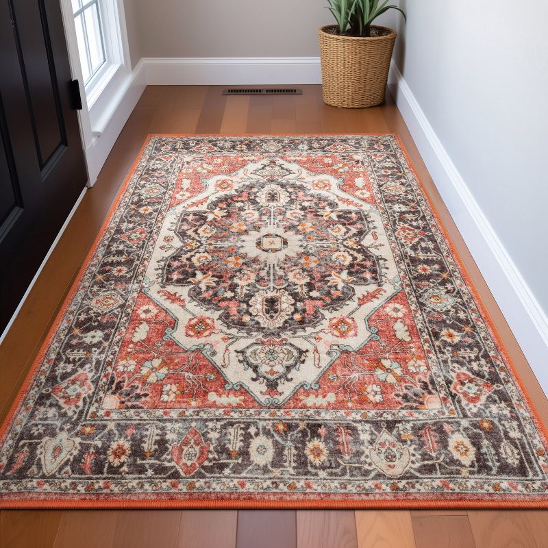 Well Woven Kings Court Zazzu Multi Red Non-Slip Rubber Backed Oriental Medallion Rug - Hallway, Entryway & Kitchen -Machine-Washable, 3 of 10