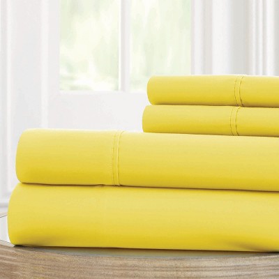 King Size Yellow Solid Microfiber Sheet Set with Deep Pockets