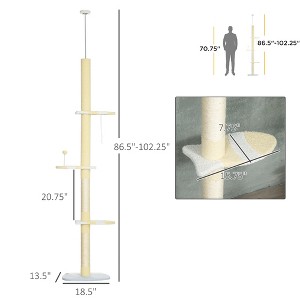 MaseiKar 4-Tier Tall Cat Tower, Floor to Ceiling Cat Tree, Height Adjustable 87 - 103 Inch with Plush Platforms, Sisal Scratching Posts, Yellow - 1 of 4