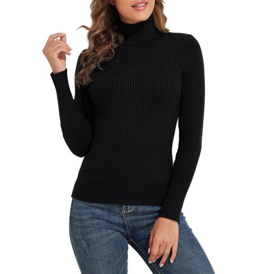 Womens Pullover Sweater Turtle Neck Long Sleeve Sweater Ribbed Knit Sweater