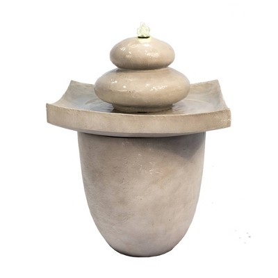 24.4 " Zen Stones Outdoor Fountain with LED Light Tan - Teamson Home