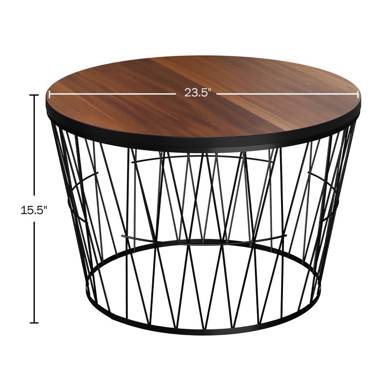 Round Coffee Table with Geometric Metal Base – Small Modern Accent Table for Living Room – Mid-Century Coffee Table by Lavish Home (Brown/Black), 3 of 8