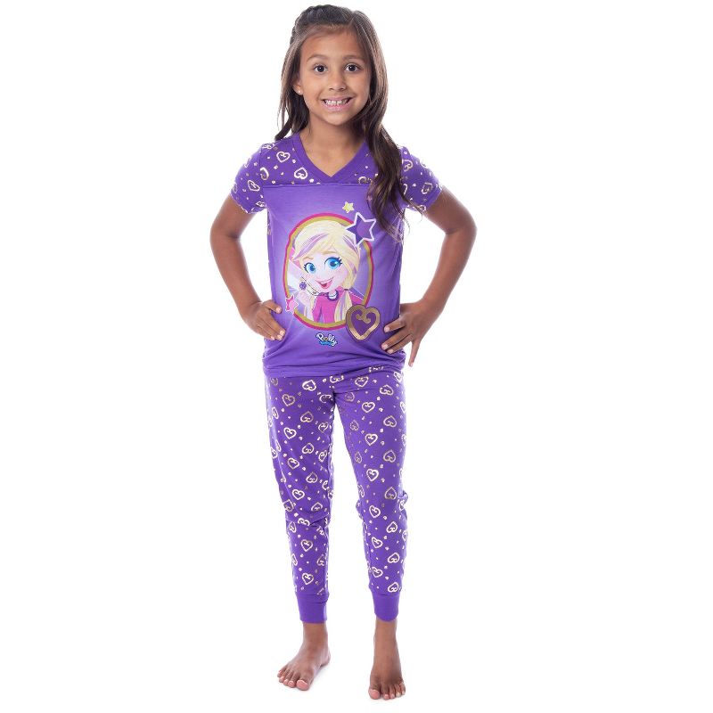 Polly Pocket Girls' Animated Series Heart Shirt Pants Jogger Pajama Set Purple, 1 of 4