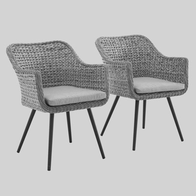 Endeavor 2pk Outdoor Wicker Rattan Dining Armchair Gray - Modway