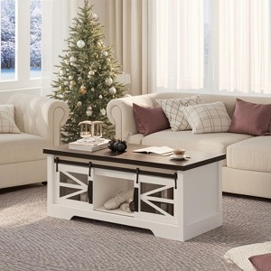 47.2" Farmhouse Rustic Lift-Top Coffee Table – Multifunctional Design with Sliding Barn Door - 1 of 4