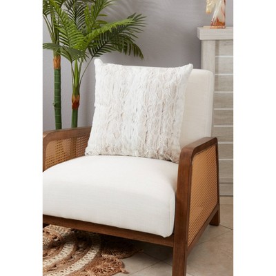 Oversized Off-White Faux Fur Square Throw Pillow