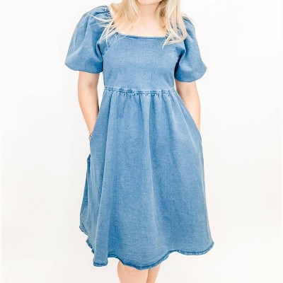 Women's Denim Puff Sleeve Dress - Mikarose