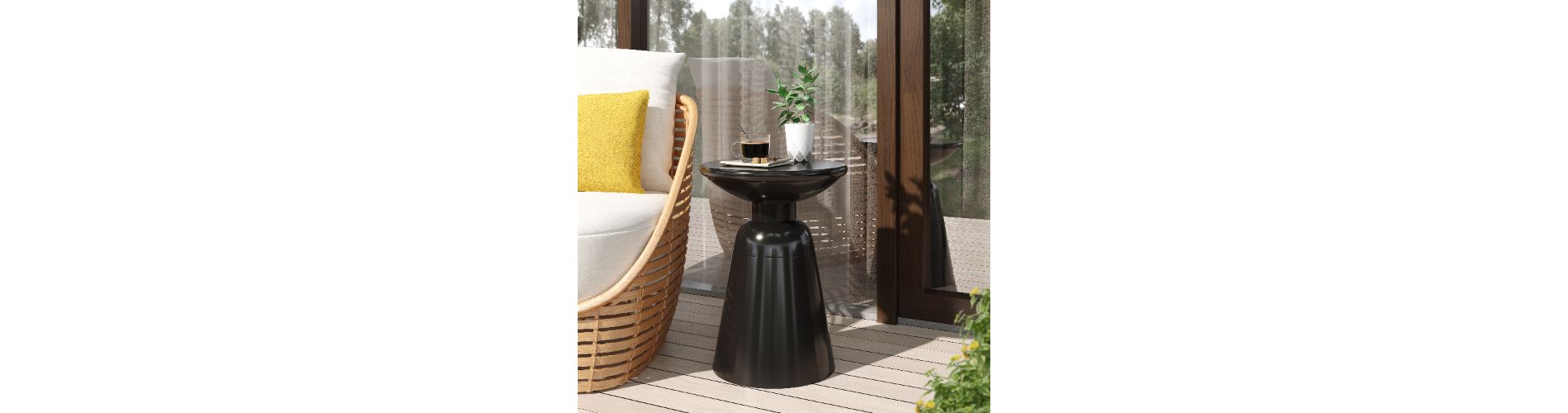 Lyngins Modern Iron Patio Side Tables with Flared Design Bases, Outdoor End Tables with Circular Tops, Black Sofa Side Table