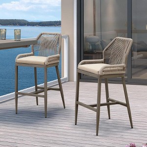 PURPLE LEAF Patio Sunbrella Bar Stools Set of 2 Handwoven Wicker Bar Height Stool Modern Aluminum Outdoor Wicker Barstools with Back and Cushion - 1 of 4