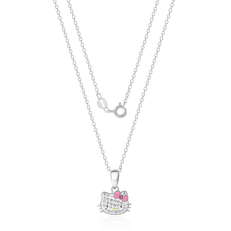 Sanrio Hello Kitty Womens Sterling Silver Crystal Necklace - 18'' Chain, Officially Licensed Authentic, 3 of 5