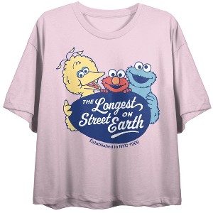 Sesame Street The Longest Street On Earth Women’s Cradle Pink Crew Neck Short Sleeve Crop Top - 1 of 3