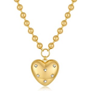 Gold Puffy Heart Pendant Necklace for Women, Beaded Chain Statement Jewelry XL22340A - 1 of 4