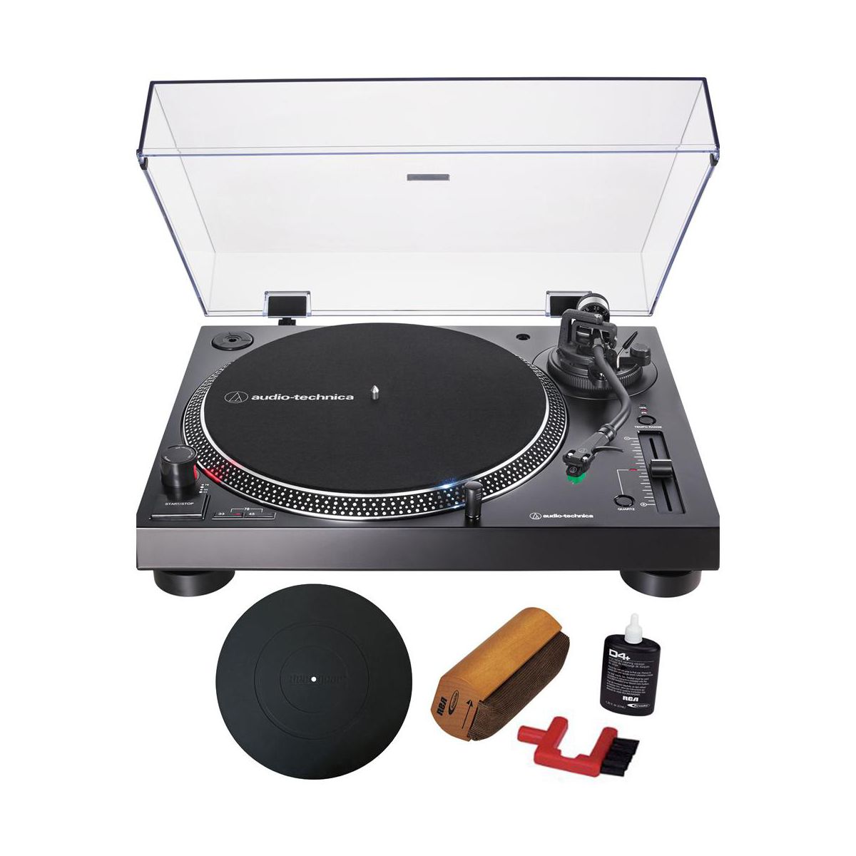 Audio-Technica Direct-Drive Turntable Analog & USB, Black with Essentials Bundle