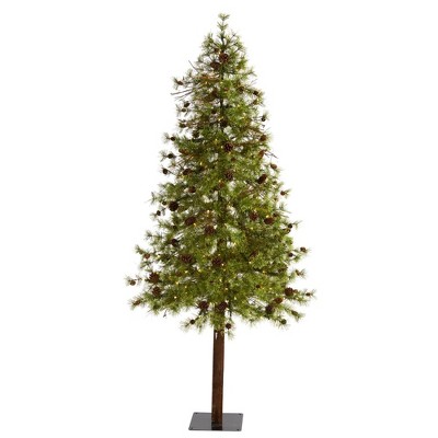 7ft Nearly Natural Pre-Lit LED Wyoming Alpine with Pinecones Artificial Christmas Tree Clear Lights