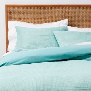 Twin/Twin Extra Long Yarn Dyed Gauze Duvet Cover Set Teal - Opalhouse , Blue