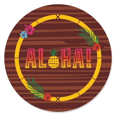 Big Dot of Happiness Tiki Luau - Tropical Hawaiian Summer Party Circle Sticker Labels - 24 Count