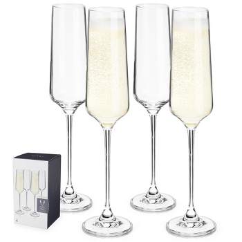 Viski Crystal Champagne Flutes - Champagne Glasses Set of 4 - 6oz Stemmed Sparkling Wine Glasses for Wedding or Anniversary, Gift Ideas, Clear