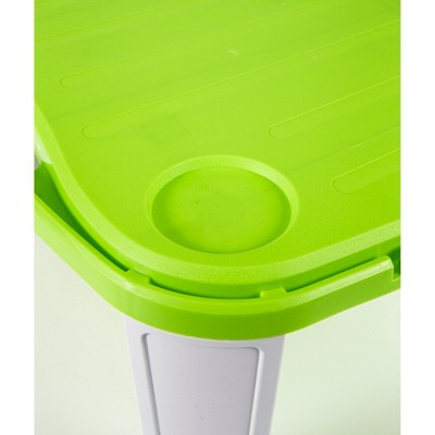Green and White Foldable Plastic Camping Table with Cup Holders