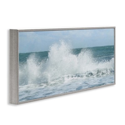 Gray Framed Ocean Waves Crashing Foam Landscape Canvas Print, 30" x 13"