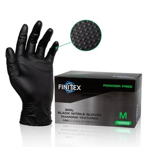 FINITEX Black Industrial 3D Diamond Texture Disposable Nitrile Gloves - 100, 300 & 1000 PCS, 8mil Heavy Duty Chemical Resistant Mechanic Gloves - 1 of 4