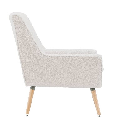Natural Faux Sherpa Upholstered Accent Chair with Wood Legs