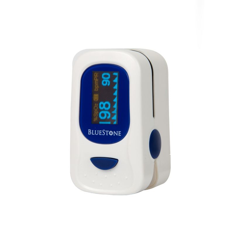Finger Pulse Oximeter - Portable Fingertip Sensor Monitors Blood Oxygen Level and Heart Rate - Includes Carrying Case and Lanyard by Bluestone, 1 of 7