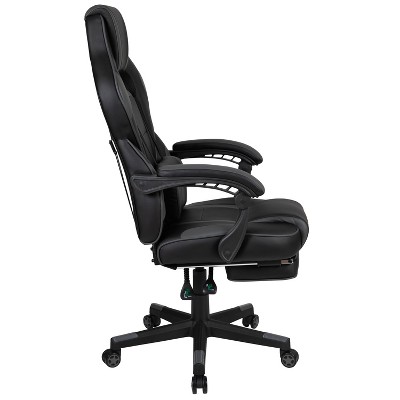 Black and Gray Ergonomic Faux Leather Gaming Chair with Footrest