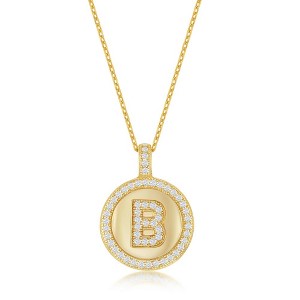 Bella Silver Sterling Silver Micro Pave Circle 18" Pendant Necklace - Available Colors: Silver, Gold - 1 of 2