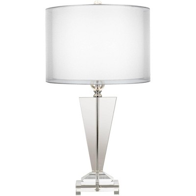 Vienna Full Spectrum Modern Table Lamp Clear Crystal Trophy Double Sheer Silver and White Drum Shade for Living Room Bedroom