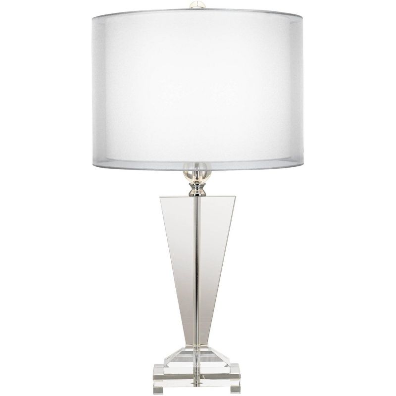 Vienna Full Spectrum Modern Table Lamp 30.5" Tall Clear Crystal Trophy Double Sheer Silver and White Drum Shade for Living Room Bedroom, 1 of 8