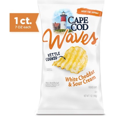 Cape Cod Waves Potato Chips, Wavy Cut White Cheddar & Sour Cream Kettle Chips - 7oz