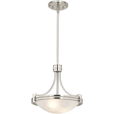 Possini Euro Design Brushed Nickel Mini Pendant Light 12 1/2" Wide Modern Art Deco Marbleized Glass Bowl Fixture Kitchen Island