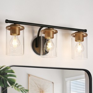 LNC Clytaemnestric 3-Lights Cylinder Modern/Contemporary Bathroom Vanity Lights,Clear Glass Shade, Black/Black and Gold - 1 of 4