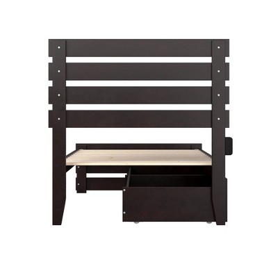 Espresso Twin Wood Storage Bed with Slatted Headboard and Drawers