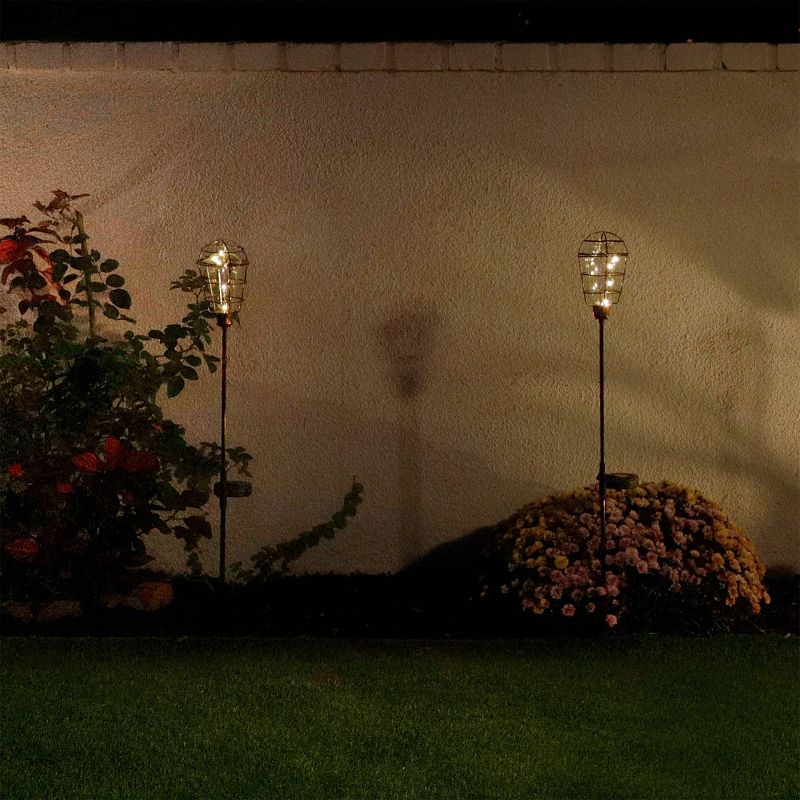 Set of 2 Outdoor Solar Powered Edison Bulb Garden LED Stakes Black - Alpine Corporation, 5 of 9