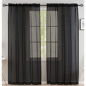Home Mart Goods Black Sheer Window Rod Pocket Curtain Set 90" Inches Long (2 Panels) - 1 of 3