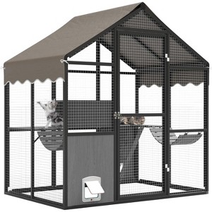 Aluminum Outdoor Cat Enclosure With Weatherproof Roof, Extra Large Catio With Channels, Side Door, Walk-In Large Outdoor Catio for Multiple Cats - 1 of 4