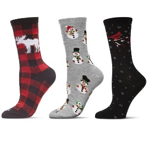 MeMoi 3 Pair Women's Winter-Themed Novelty Crew Socks Black-Red 9-11 - 1 of 1