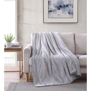 Kate Aurora Ultra Soft & Premium Plush Oversized Pom Pom Accent Fleece Throw Blanket - 50 in. W x 70 in. L - 1 of 3