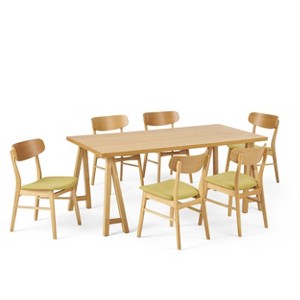 GDFStudio Alexis  Mid Century Modern 7 Piece Fabric and Upholstered Rubberwood Dining Set - 1 of 4