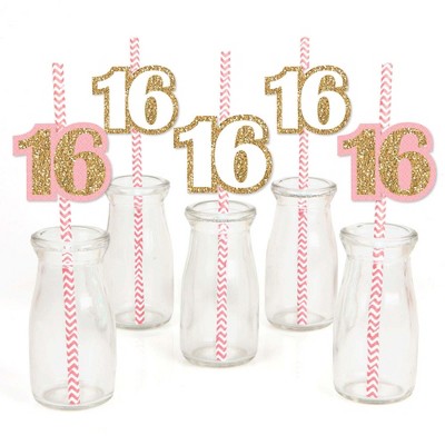 Big Dot of Happiness Sweet 16 - Paper Straw Decor - Birthday Party Striped Decorative Straws - Set of 24