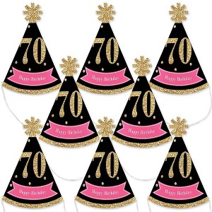Big Dot of Happiness Chic 70th Birthday - Pink, Black and Gold - Mini Cone Birthday Party Hats - Small Little Party Hats - Set of 8 - 1 of 4