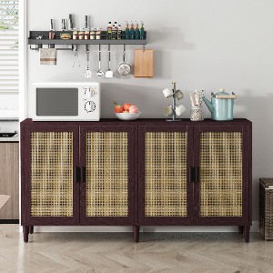 Lyngins Rattan Storage Cabinet with Adjustable Shelf, Versatile Kitchen Cabinet, 4-Door Sideboard Buffet Cabinet & Pantry Cabinet, Solid Wood Legs - 1 of 4