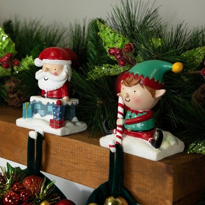 Santa and Elf Resin Christmas Stocking Holders Set