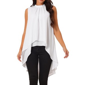 INSPIRE CHIC Women's Casual Tie Back Asymmetrical High Low Sleeveless Mock Neck Flowy Blouse - 1 of 4