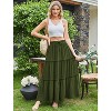 Women's Boho Beach Maxi Skirt - Trendy High Waist Pleated Ruffle Long Skirt with Pockets Army Green - 3 of 4