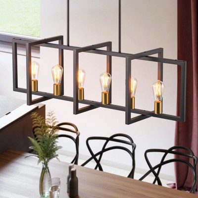 Rennnsan Wynver 11"W 6-Light Rectangle Industrial Dimmable Kitchen Island Pendant